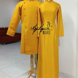 ÁO DÀI BƯNG QUẢ CẶP VÀNG ĐỒNG VÂN GỖ