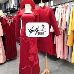 ÁO DÀI CẶP ĐỎ HOA BÁCH HỢP