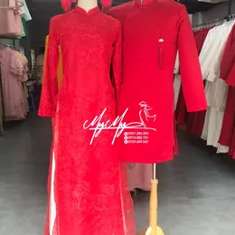 ÁO DÀI CẶP ĐỎ REN PHOM SUÔNG