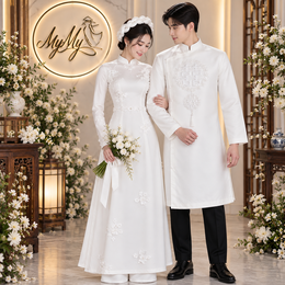 ÁO DÀI CẶP HOA XOAN VÀ HỶ ĐÔI