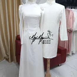 ÁO DÀI CƯỚI CẶP TRẮNG TAY BỒNG