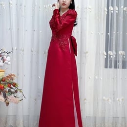 ÁO DÀI CÔ DÂU ĐỎ KẾT NƠ