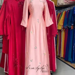 ÁO DÀI NỮ HỒNG THÊU HOA NHÍ