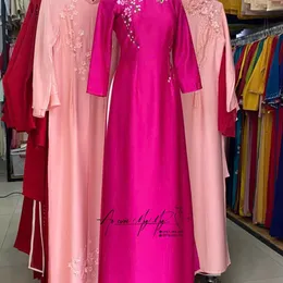 ÁO DÀI NỮ HỒNG THÊU HOA MAI