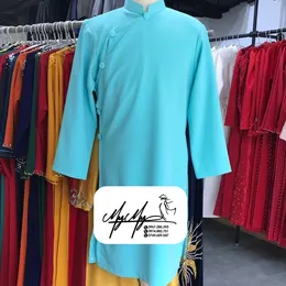ÁO DÀI BƯNG QUẢ NAM XANH DƯƠNG