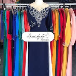 ÁO DÀI BÀ SUI XANH ĐÍNH KẾT HẠT PHA LÊ