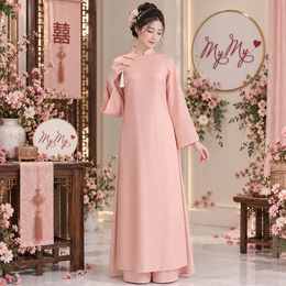 ÁO DÀI CÔ DÂU HỒNG PHOM SUÔNG