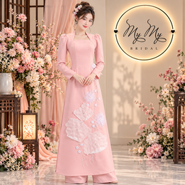 ÁO DÀI CÔ DÂU HỒNG KẾT HOA SEN