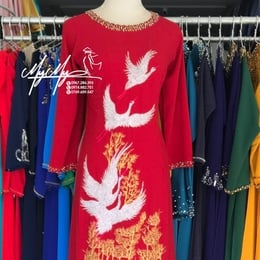 ÁO DÀI SUI ĐỎ THÊU HẠC