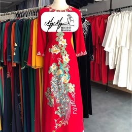 ÁO DÀI SUI ĐỎ THÊU ĐÔI CÔNG