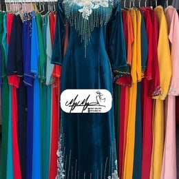 ÁO DÀI SUI XANH ĐÍNH KẾT HOA HỒNG