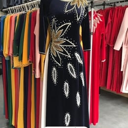 ÁO DÀI SUI XANH ĐÍNH KẾT PHA LÊ EO