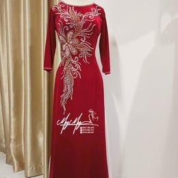 ÁO DÀI SUI ĐỎ ĐÍNH HOA PHA LÊ