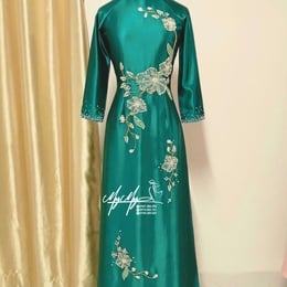 ÁO DÀI SUI XANH HOA ĐÍNH ĐÁ