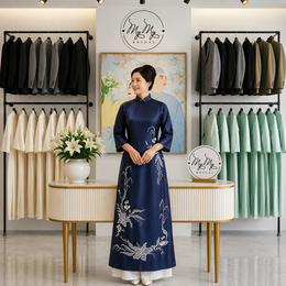 ÁO DÀI BÀ SUI XANH KẾT HOA TRẮNG PHA LÊ