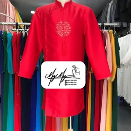 ÁO DÀI CHÚ RỂ ĐỎ CHỮ HỶ PHA LÊ