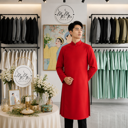 ÁO DÀI CHÚ RỂ ĐỎ TRƠN