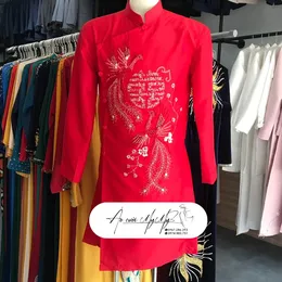 ÁO DÀI CHÚ RỂ ĐỎ PHƯỢNG HOÀNG VÀ CHỮ HỶ