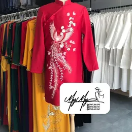 ÁO DÀI CHÚ RỂ ĐỎ ĐÍNH KẾT PHƯỢNG HOÀNG