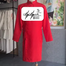 ÁO DÀI CHÚ RỂ ĐỎ GẤM TRƠN