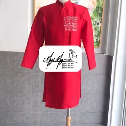 ÁO DÀI CHÚ RỂ ĐỎ CHỮ HỶ VUÔNG