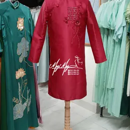 ÁO DÀI CHÚ RỂ ĐỎ CHỮ HỶ HỒ ĐIỆP