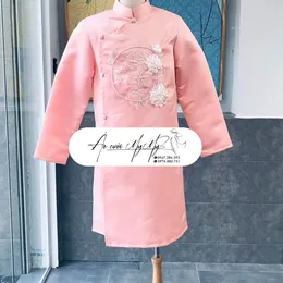 ÁO DÀI CHÚ RỂ HỒNG KẾT HOA SEN