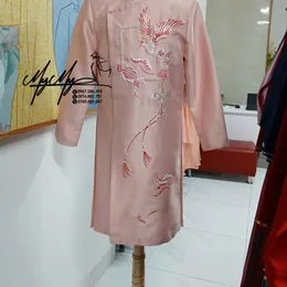 ÁO DÀI CHÚ RỂ HỒNG HỌA TIẾT PHƯỢNG HOÀNG