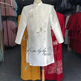 ÁO DÀI CHÚ RỂ TRẮNG PHƯỢNG HOÀNG VÀ CHỮ HỶ