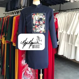 ÁO DÀI CHÚ RỂ XANH THÊU HẠC