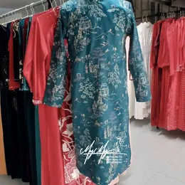 ÁO DÀI CHÚ RỂ XANH HỌA TIẾT THỦY MẶC