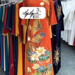 ÁO DÀI SUI CAM VẼ HOA SEN