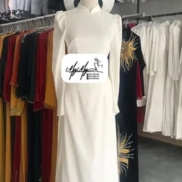 ÁO DÀI CÔ DÂU TRẮNG TRƠN TAY BỒNG