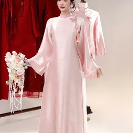 ÁO DÀI CƯỚI CẶP HỒNG KẾT HOA