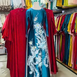 ÁO DÀI SUI XANH THÊU ĐÔI PHƯỢNG HOÀNG