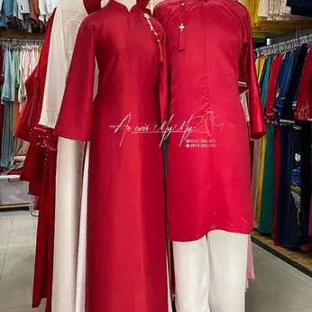 ÁO DÀI CẶP ĐỎ HOÀI CỔ