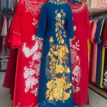 ÁO DÀI BÀ SUI XANH THÊU SẾU