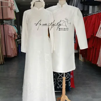 ÁO DÀI CẶP TRẮNG REN PHOM SUÔNG