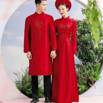 ÁO DÀI CẶP ĐỎ HAI CHỮ HỶ