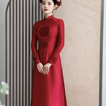 ÁO DÀI CÔ DÂU ĐỎ ĐÔ HAI CHỮ HỶ