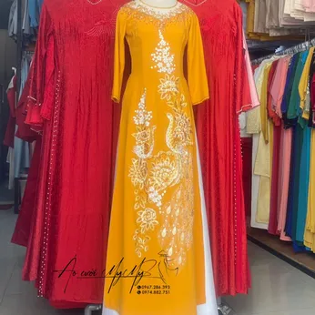 ÁO DÀI BÀ SUI VÀNG THÊU CÔNG