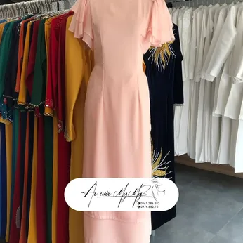 ÁO DÀI BƯNG QUẢ NỮ HỒNG TAY CÁNH TIÊN