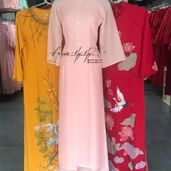 ÁO DÀI BƯNG QUẢ NỮ HỒNG XẺ TÀ