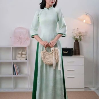 ÁO DÀI BƯNG QUẢ NỮ XANH HỌA TIẾT PHONG SƠN