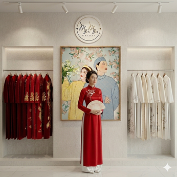 ÁO DÀI BÀ SUI ĐỎ THÊU HOA NHÍ