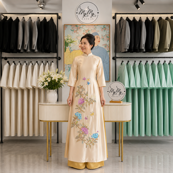 ÁO DÀI BÀ SUI KEM THÊU HOA CẨM TÚ CẦU