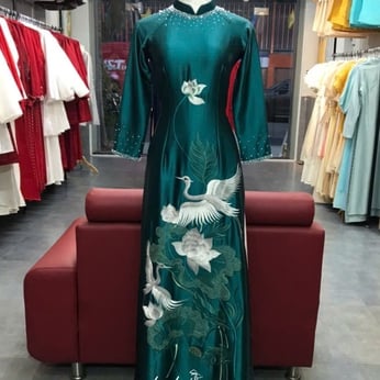 ÁO DÀI BÀ SUI XANH THANH HẠC LIÊN HOA