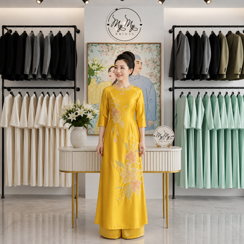 ÁO DÀI BÀ SUI VÀNG THÊU HOA