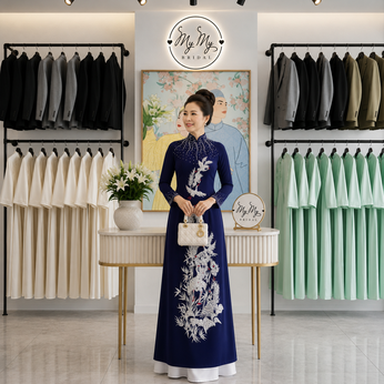 ÁO DÀI BÀ SUI THÊU CHIM SẾU
