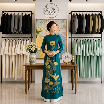 ÁO DÀI BÀ SUI THÊU HOA VÀ SẾU